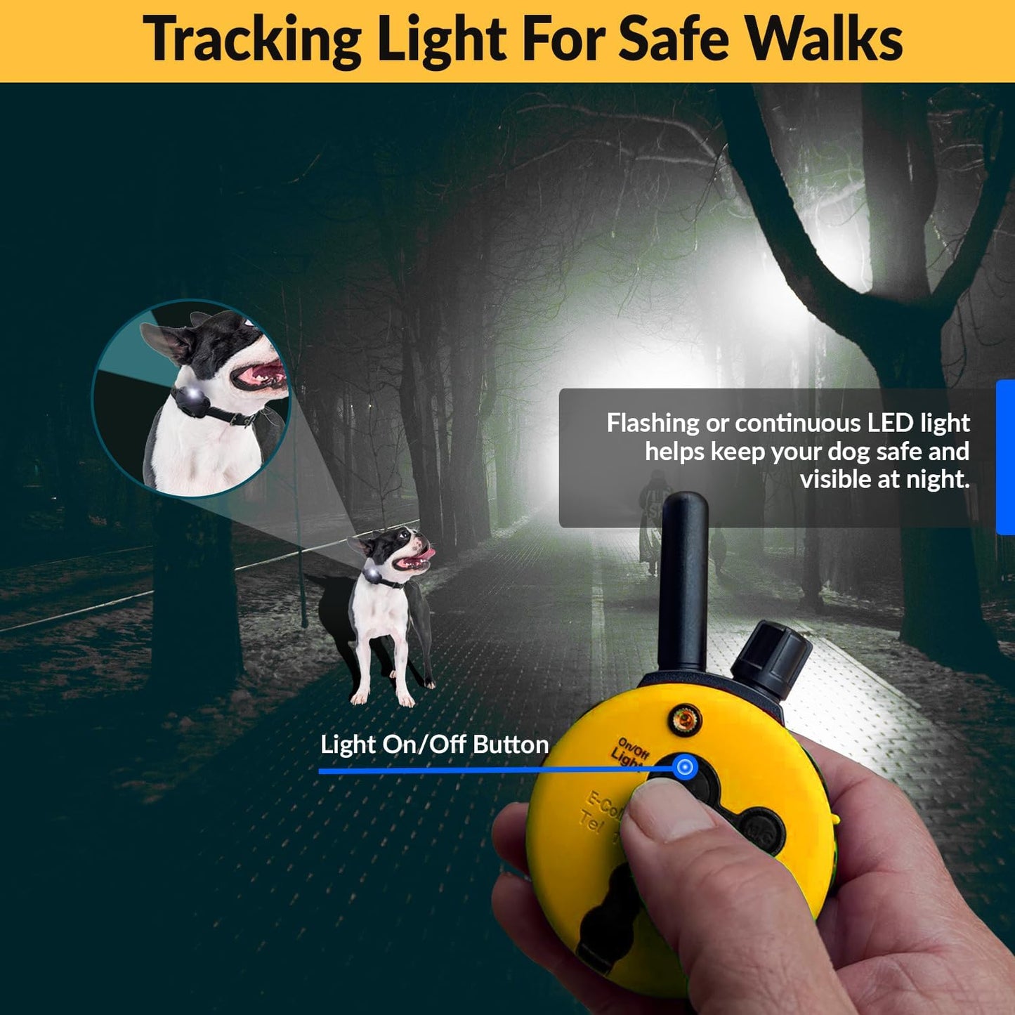 E-Collar ET-300 Mini Remote Dog Training Collar – 1/2 Mile Waterproof, Premium Finger Clicker Trainer, 100 Stimulation Levels + Vibration + Light + Sound – 1 Dog Small to Medium, Yellow