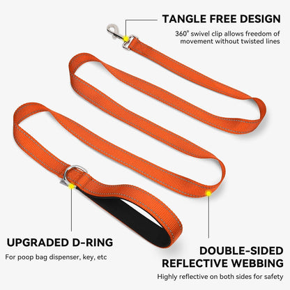 Dog Leash, 5 FT Double-Sided Reflective, Padded Handle Nylon Heavy Duty Leashes for Medium & Large Dogs Walking, Orange