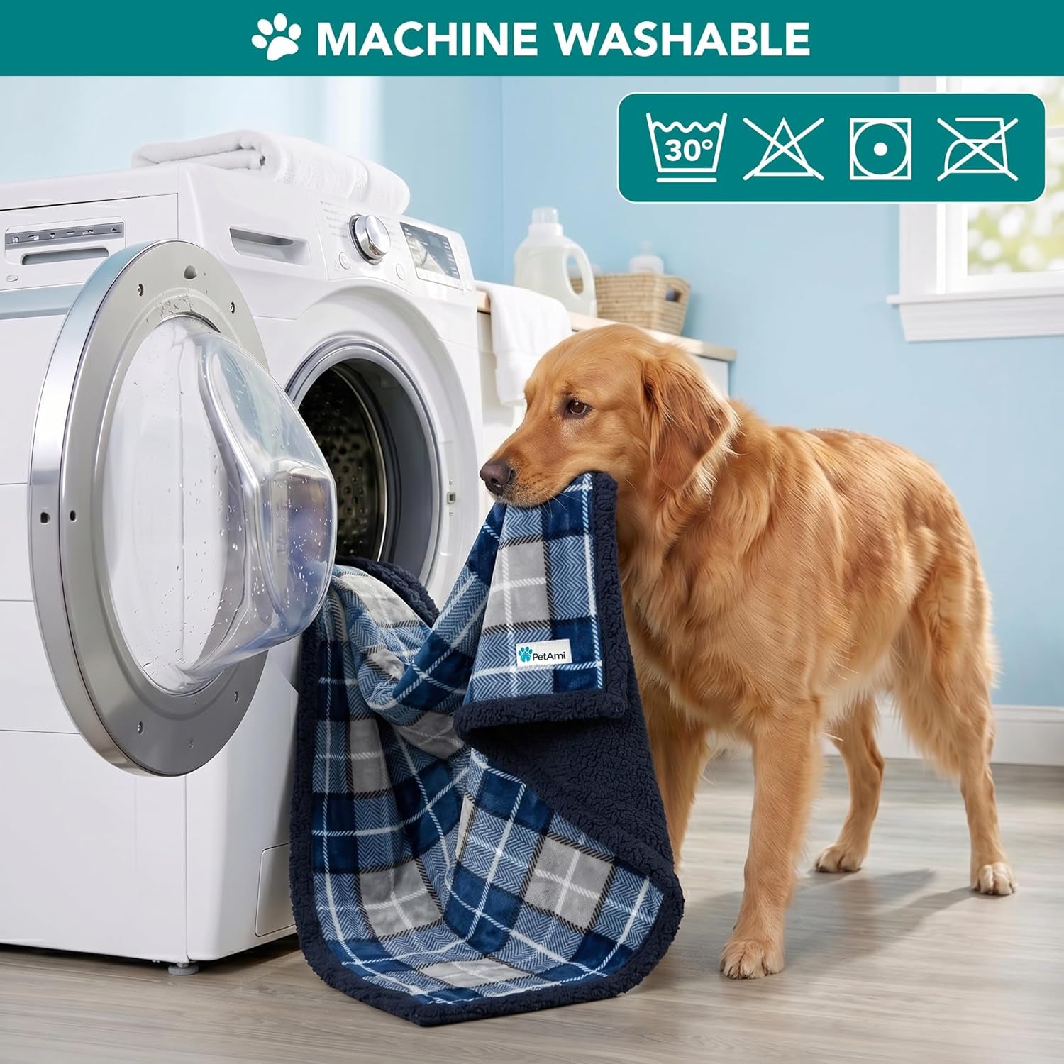 Dog Blanket for Medium Large Dogs, Pet Bed Blanket Cat Puppy Kitten, Fleece Furniture Couch Cover Protector Sofa Car, Soft Sherpa Dog Throw Plush Reversible Washable, 40X60 Plaid Navy Blue