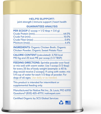 Bone Broth for Dogs and Cats - Chicken Bone Broth Powder Dog Food Toppers for Picky Eaters - Provides Extra Nutrition for Joint Strength, Immune Support & Heart Health - 96 Scoops
