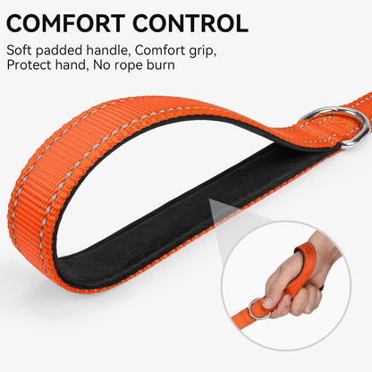 Dog Leash, 5 FT Double-Sided Reflective, Padded Handle Nylon Heavy Duty Leashes for Medium & Large Dogs Walking, Orange