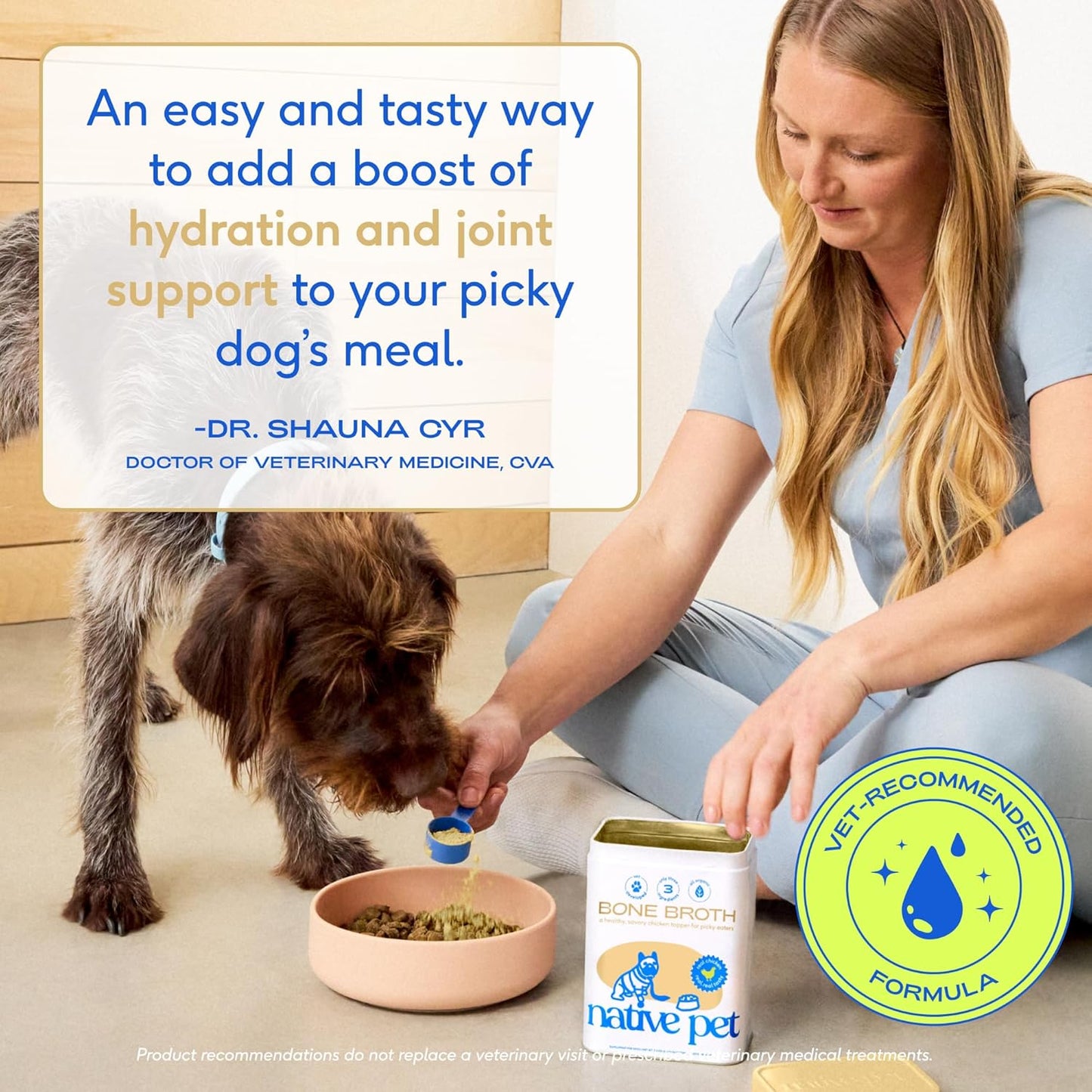 Bone Broth for Dogs and Cats - Chicken Bone Broth Powder Dog Food Toppers for Picky Eaters - Provides Extra Nutrition for Joint Strength, Immune Support & Heart Health - 96 Scoops