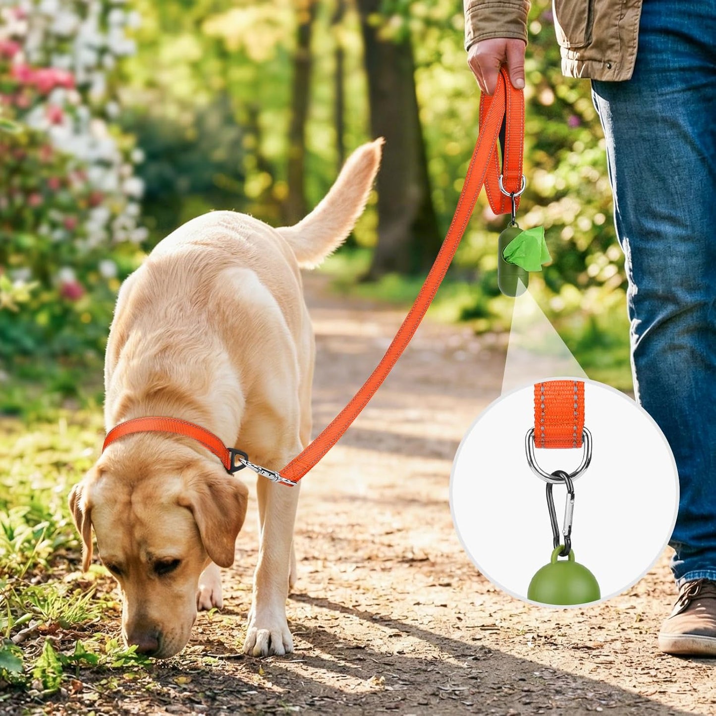Dog Leash, 5 FT Double-Sided Reflective, Padded Handle Nylon Heavy Duty Leashes for Medium & Large Dogs Walking, Orange