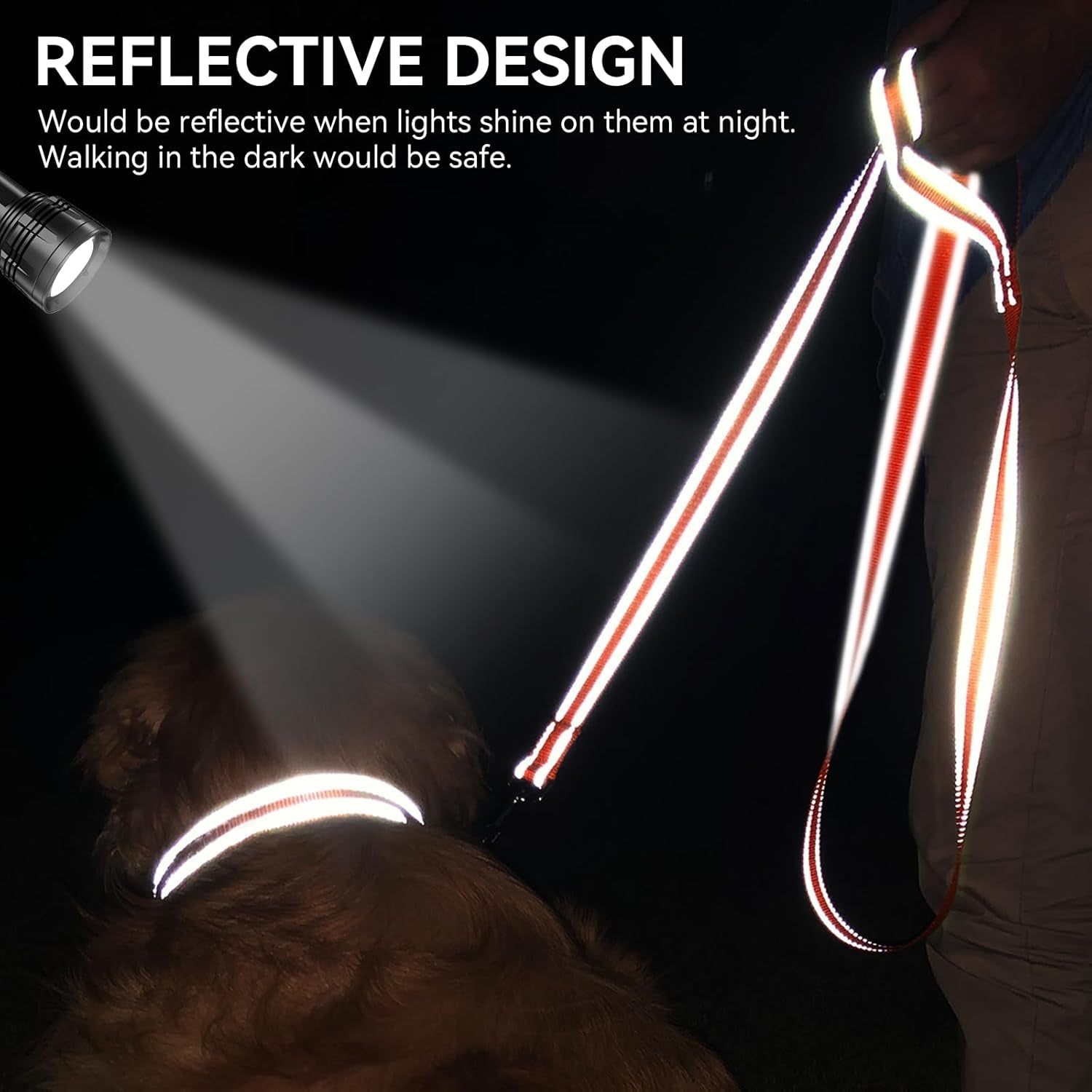 Dog Leash, 5 FT Double-Sided Reflective, Padded Handle Nylon Heavy Duty Leashes for Medium & Large Dogs Walking, Orange